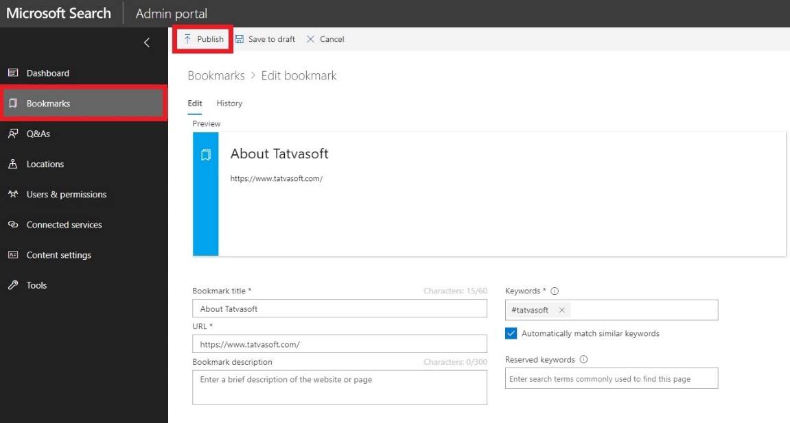 Inside Bing admin panel