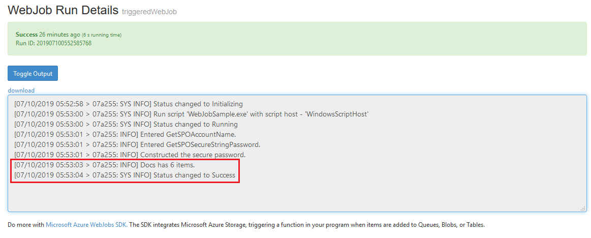 WebJob Run Details