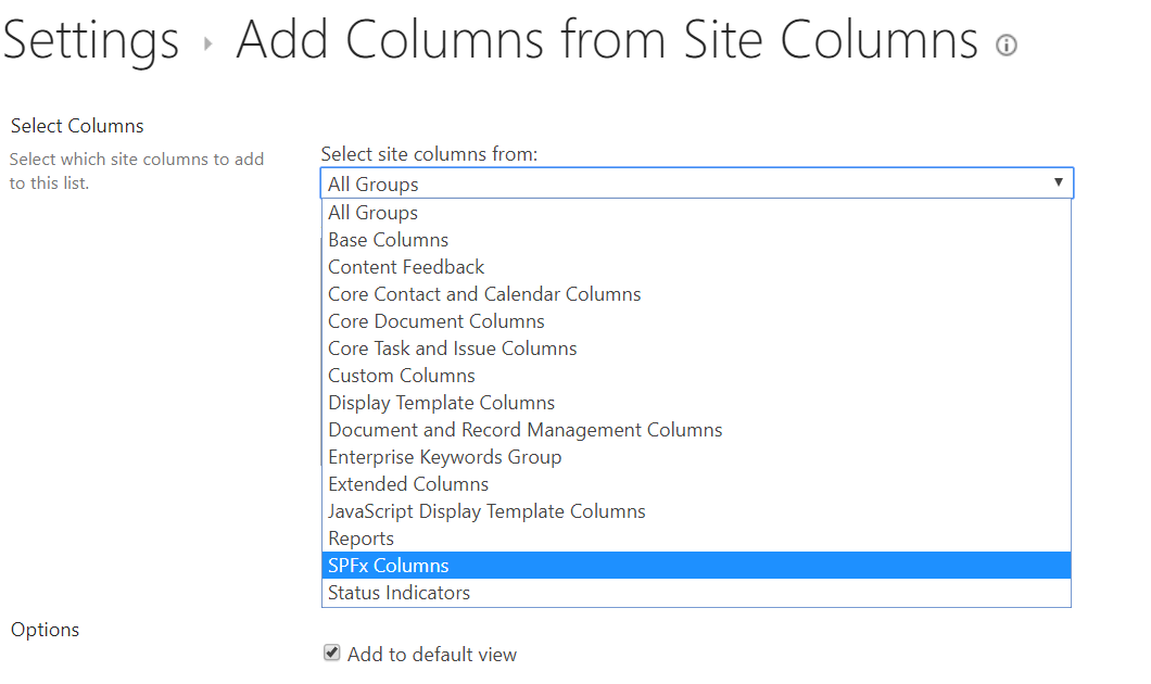 Select site columns from