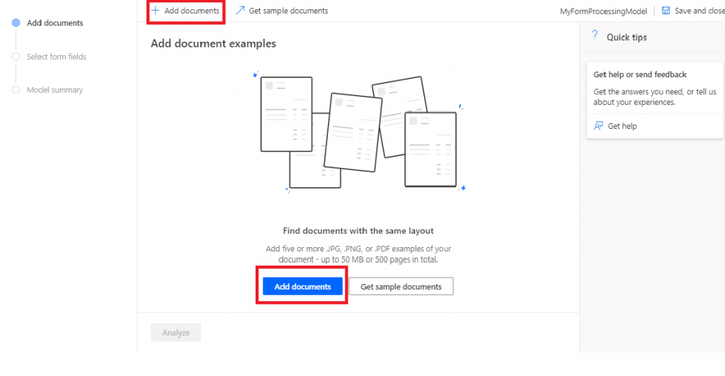 select add documents option