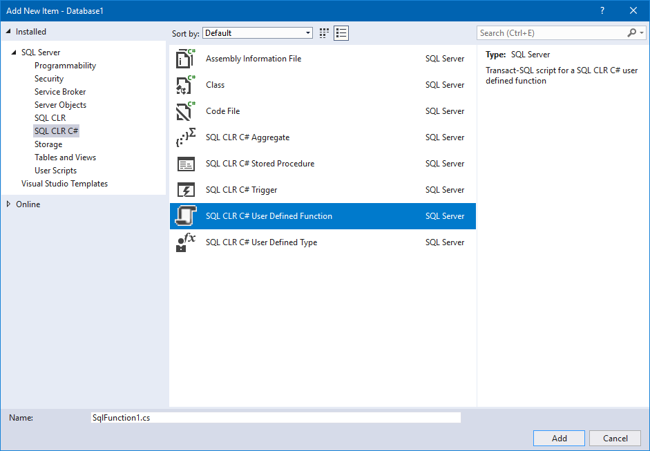 Add SQL CLR C User Defined Function