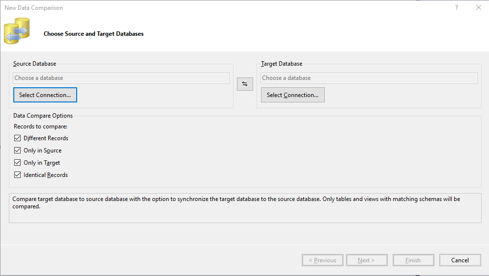 Data Comparison Database selection