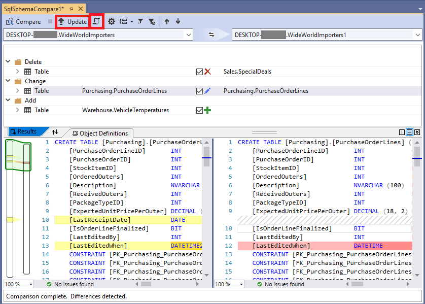 Schema Comparison Result Schema Comparison Result