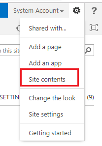 Site contents SharePoint