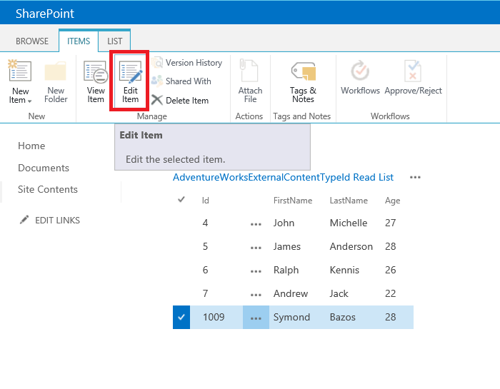 Edit Item Option SharePoint