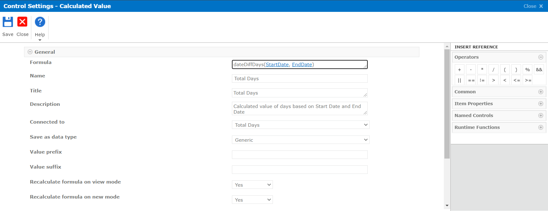 Calculated Value Dialog