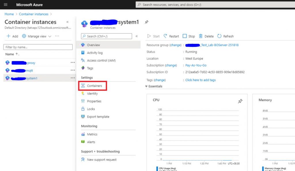 logs of our container instance