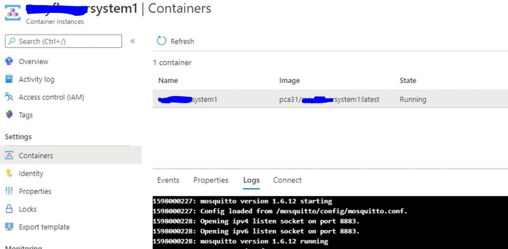 logs of our container instance