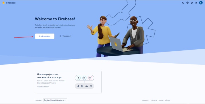 create a project in Firebase