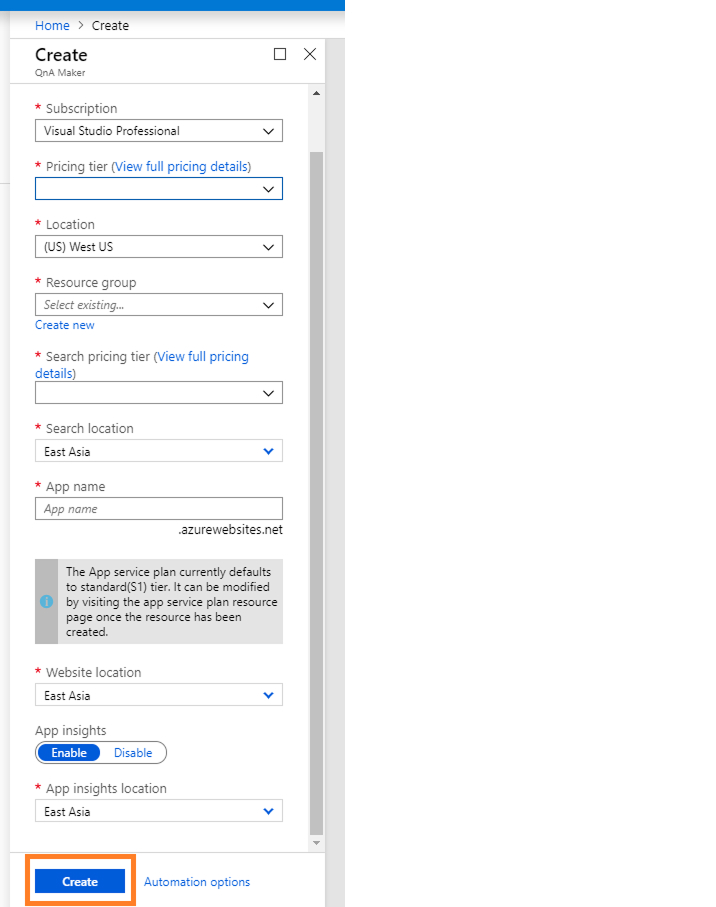 Create a QnA service
