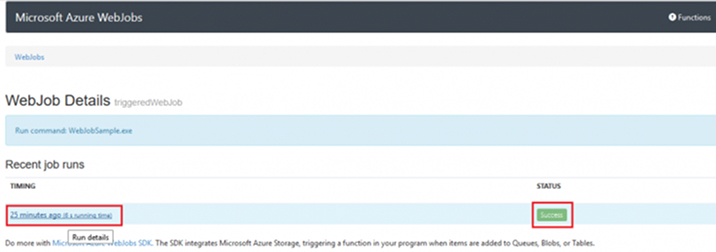 WebJob Details page
