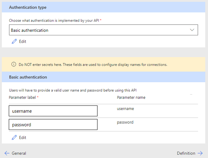 Create parameters