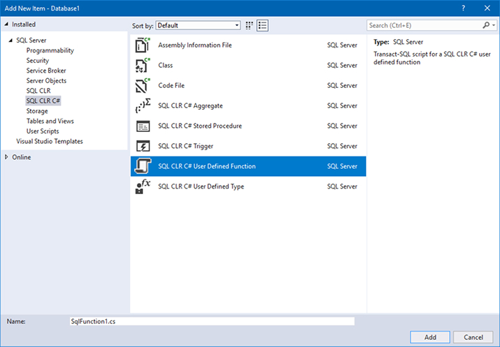 Add SQL CLR C# User Defined Function