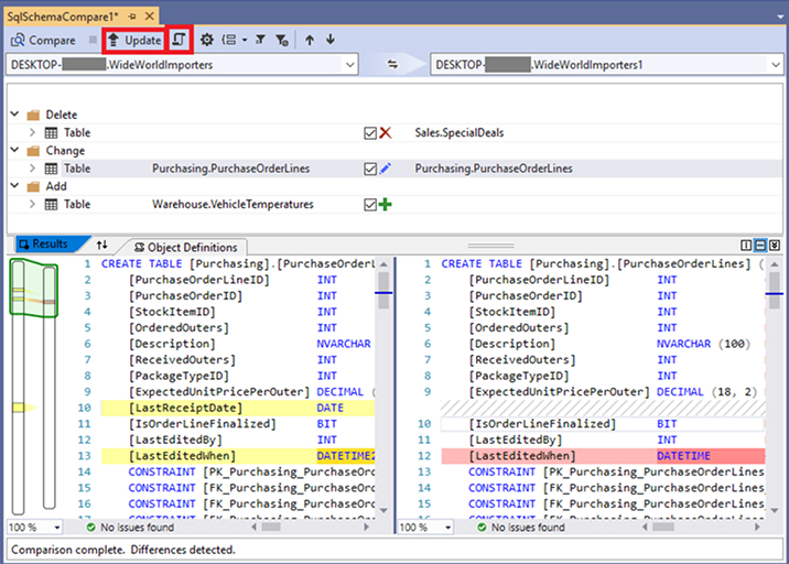 Schema Comparison Result