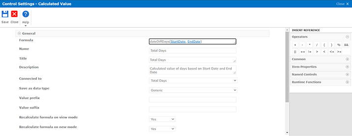 Calculated Value Dialog