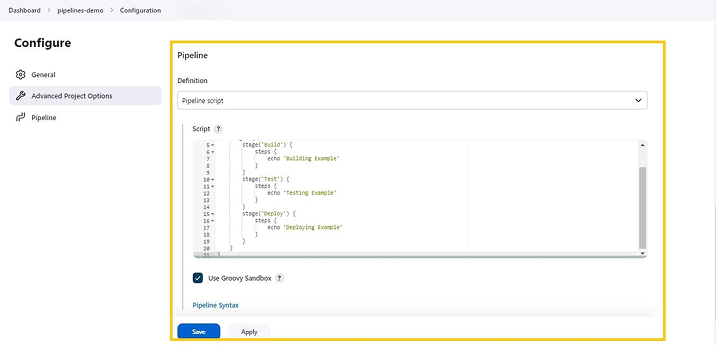 Pipeline Job through a Direct Script Pipeline Job through a Direct Script