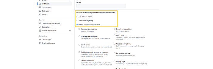 Events to Trigger the Webhook Events to Trigger the Webhook