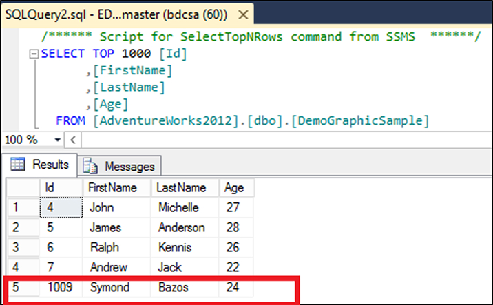 Reflected in the SQL Server