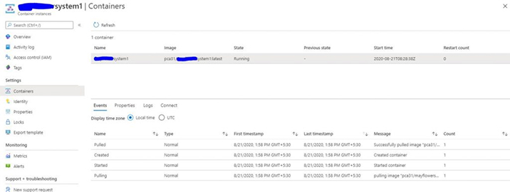 logs of our container instance logs of our container instance