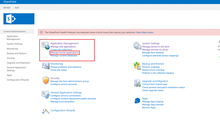 Manage service applications