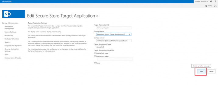 Edit Secure Store Target Application 