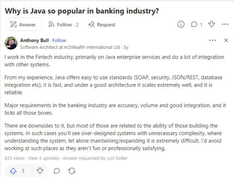 why is java so popular in banking industry?