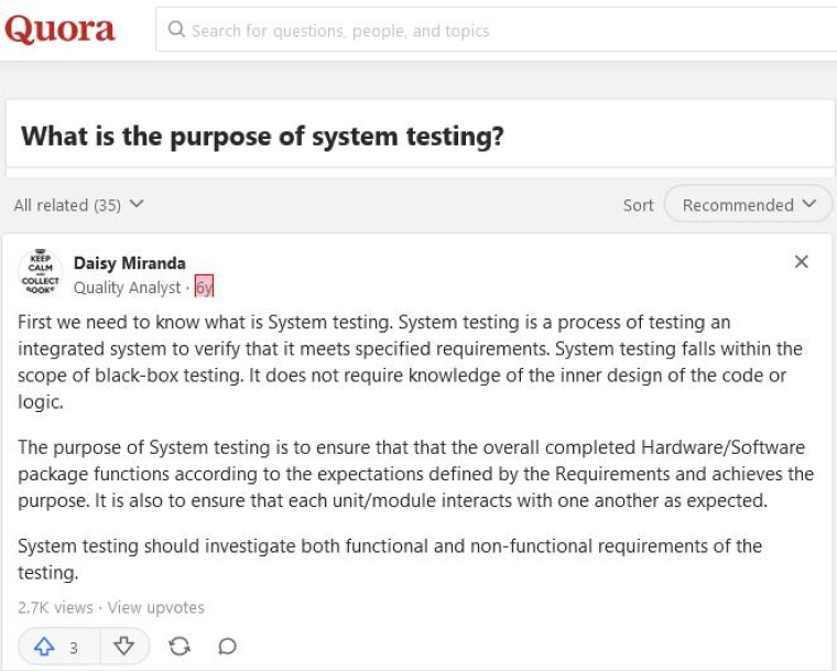 Quora- Purpose of System Testing