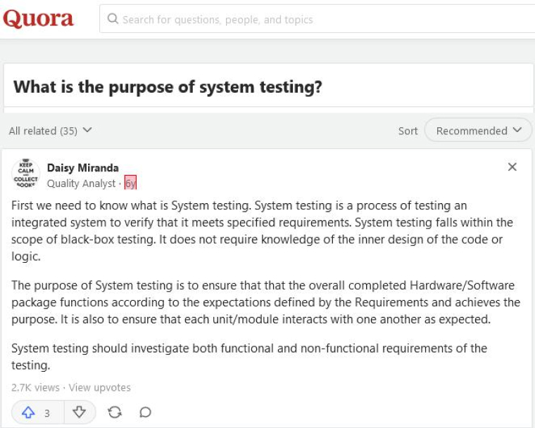 Quora- Purpose of System Testing Quora- Purpose of System Testing