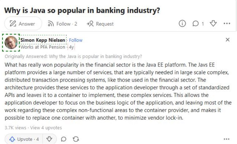 why is java so popular in banking industry?