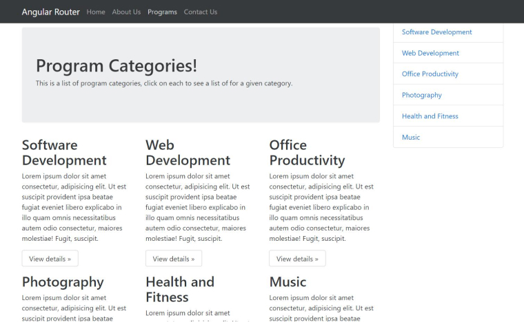 Program Categories in Angular Router
