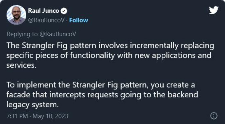 Strangler Pattern Tweet