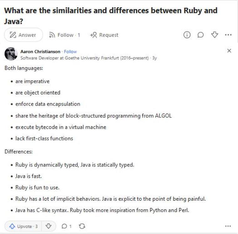 Similarities and Differences between Ruby and Java