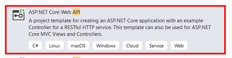 new web API project