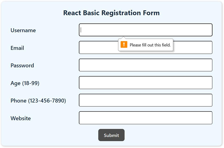 React Basic Registration Form React Basic Registration Form