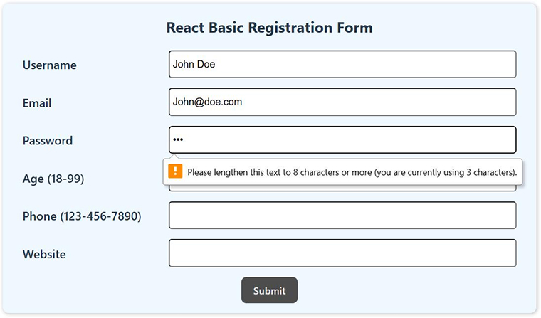 React Basic Registration Form React Basic Registration Form