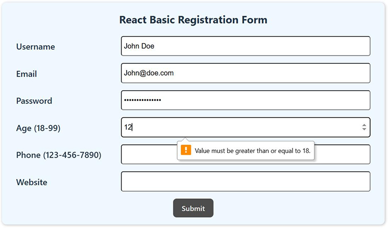 React Basic Registration Form React Basic Registration Form