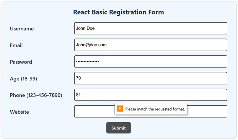 React Basic Registration Form React Basic Registration Form