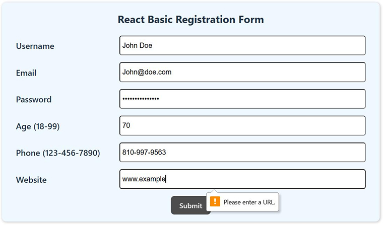 React Basic Registration Form React Basic Registration Form