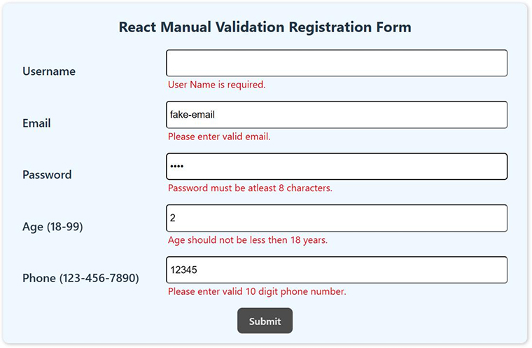 React Manual Validation Registration Form React Manual Validation Registration Form