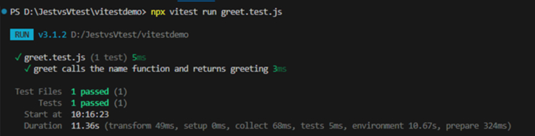npx vitest run greet.test.js npx vitest run greet.test.js
