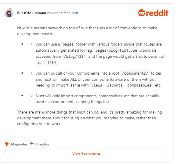 Reddit user said about Nuxt Reddit user said about Nuxt