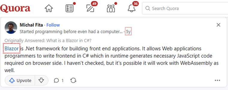 Quora user says about Blazor