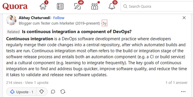 Quora user says about integration with DevOps