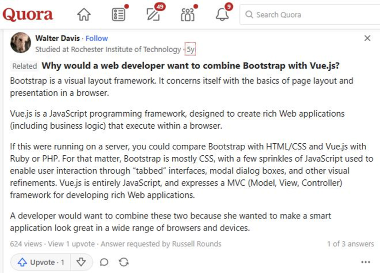Quora user said about BootstrapVue Quora user said about BootstrapVue