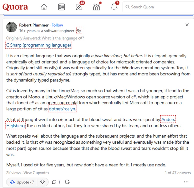 Quora user says about C#