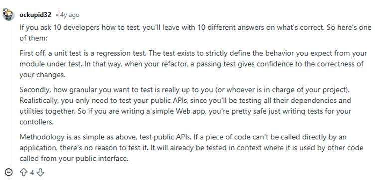 Reddit user says about unit testing vs regression testing Reddit user says about unit testing vs regression testing