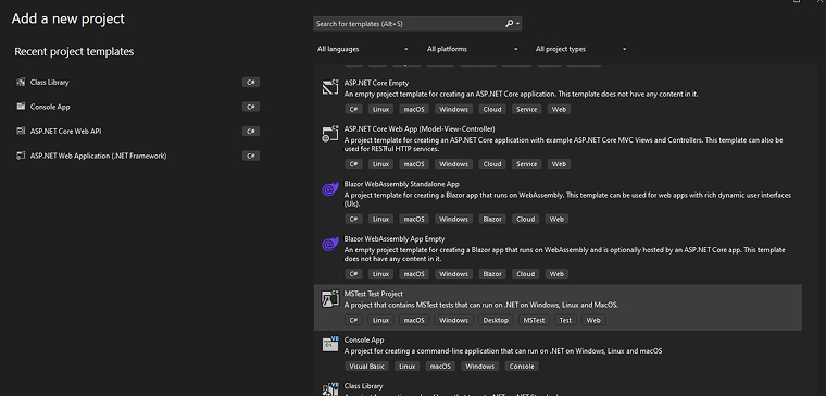 Adding an MSTest Project Adding an MSTest Project